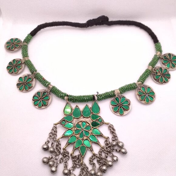 Afghan Antique Green Or Red Stones Kuchi Necklace, Handmade Boho Necklace, - Picture 3 of 7